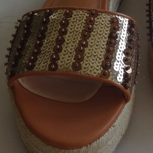Vince Camuto Kathalia platform sandals size 8.5M, Gold/Copper sequin foot straps - Picture 13 of 16